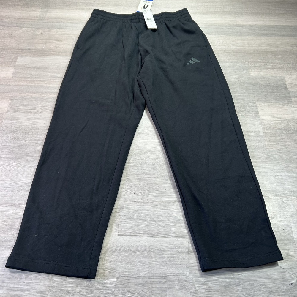 NEW Adidas Sweatpants Mens Large Black Fleece Elastic Waist Pockets KD6764